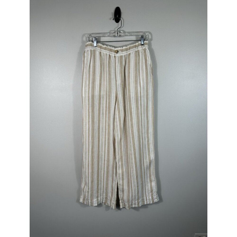 Faherty Striped Wide Leg Pants in Cream and Tan